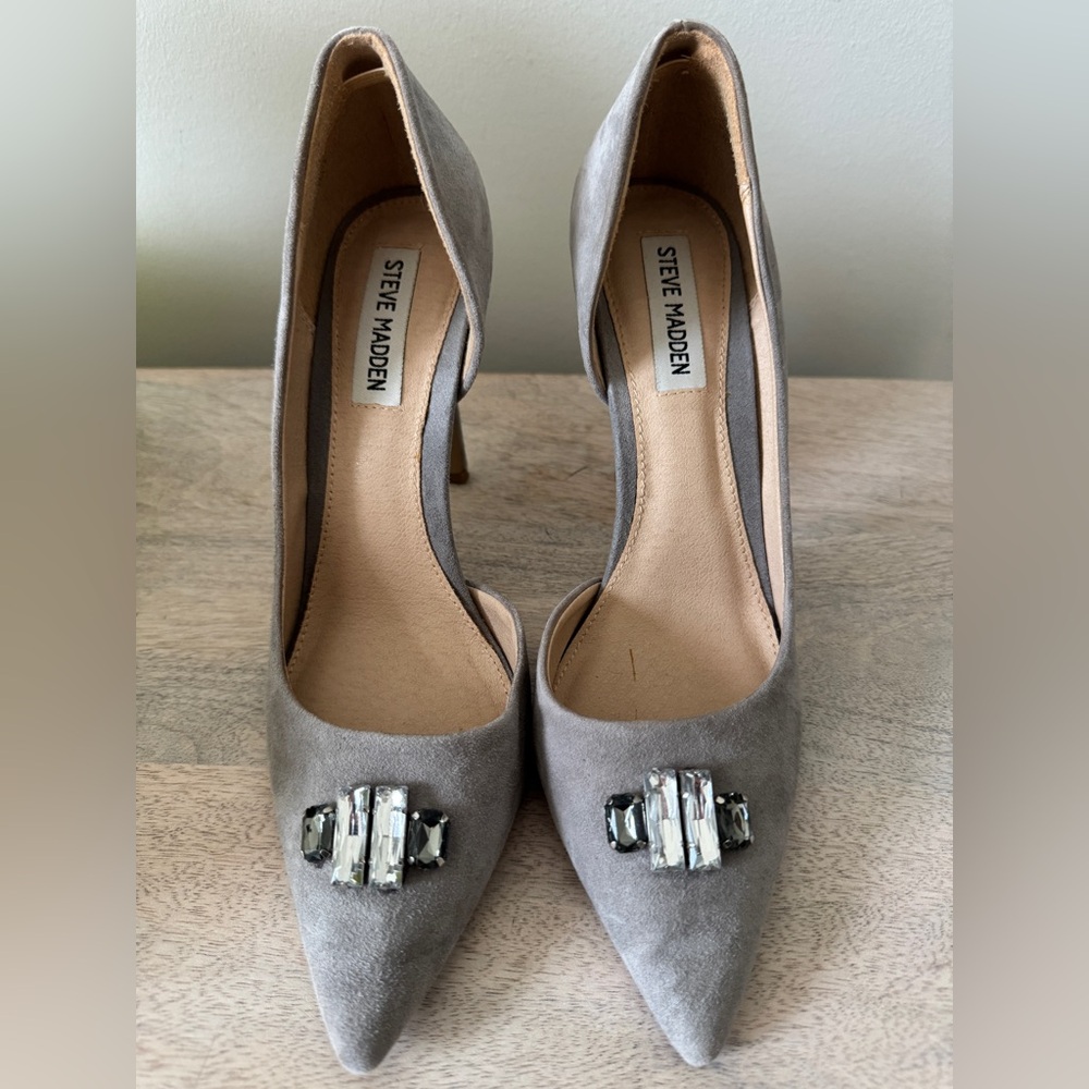 Steve Madden Felicity D’ Orsay Taupe suede Stiletto Heels with Crystal size 9